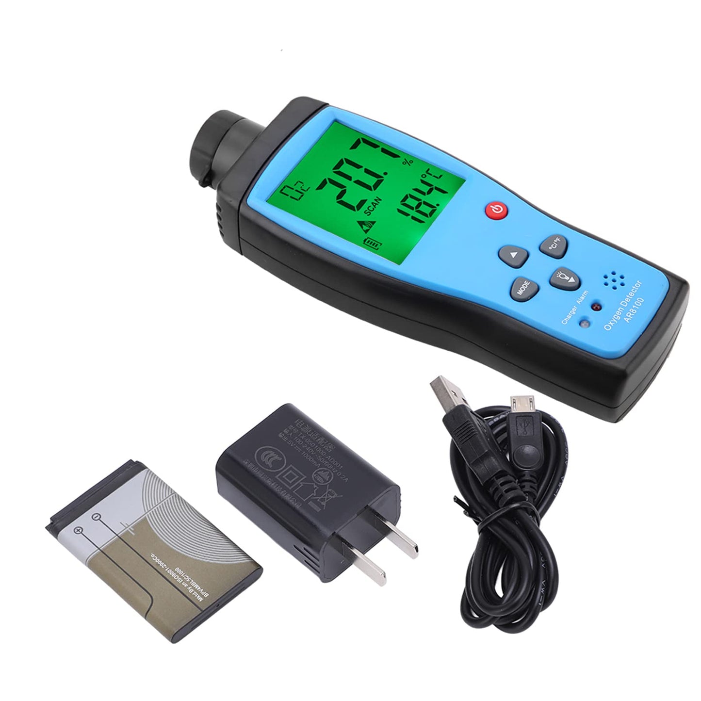 AR8100 Rechargeable LCD O2 Gas Meter with Thermometer - Portable Digital Oxygen Monitor for Home & Industrial Use, Accurate Measurement Device for Gas Detection