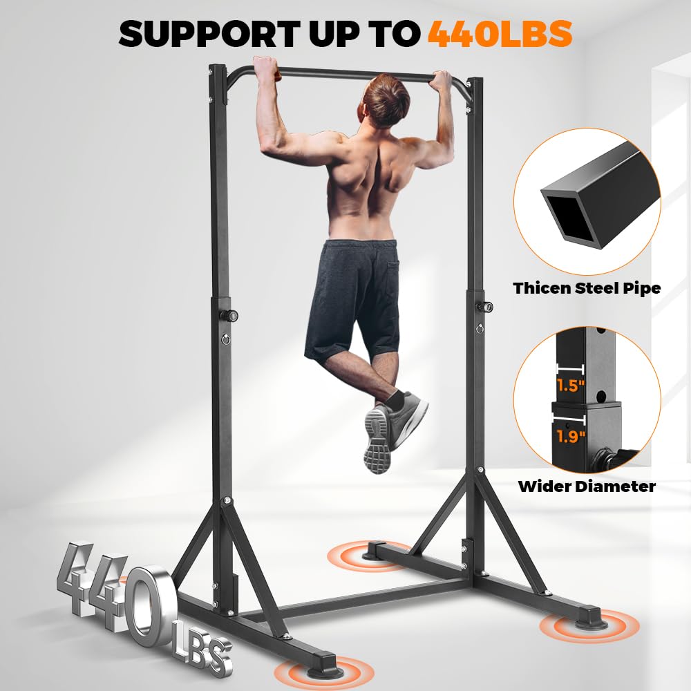 ONETWOFIT Pull Up Station, Power Tower Adjustable Pullup Bar Multifunction Strength Training Workout Gym Equipment Free Standing Chin up Bar for Home Outdoor, Support 440LBS (Black)