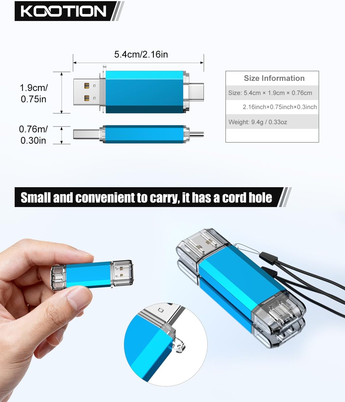 KOOTION 256GB 2 1 3.0/Type USB C Flash Drive in OTG USB C Thumb Drive Dual Drive USB C Memory Stick for Smartphone