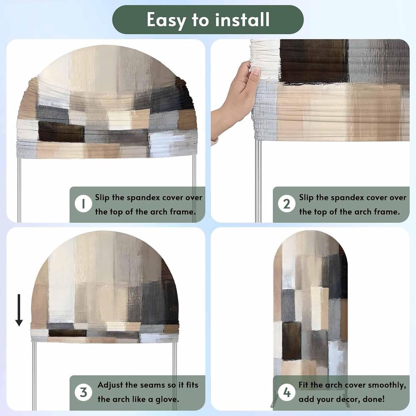 Jnbasdffb 7.2 Brown Beige Plaid Wedding Arch Cover, Stretchy Spandex Arch Backdrop Stand Covers FT, Abstract Oil