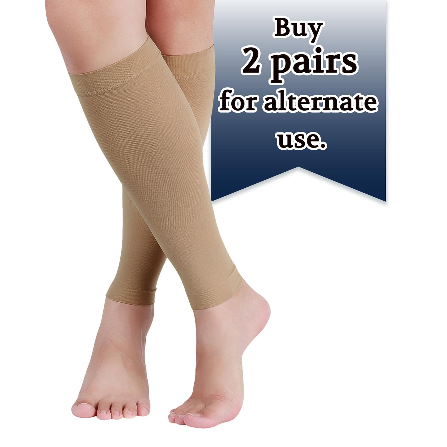 Lin Performance 20-30 mmHg Medical Calf Compression Sleeve for Women and Men Lightweight Footless Socks for Travel Flight Daily Comfort（Beige,L）