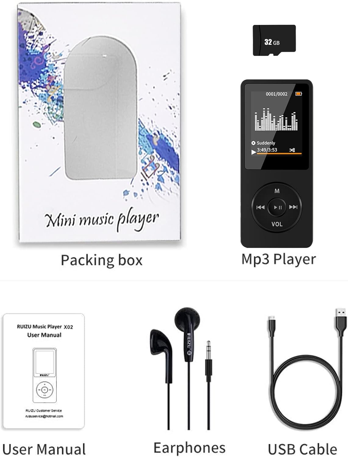 Aigital 32GB MP3 Design,1.8 Inch 128GB Bluetooth Player, Digital Music Player Running,HiFi Sound, HD Speaker, FM Radio