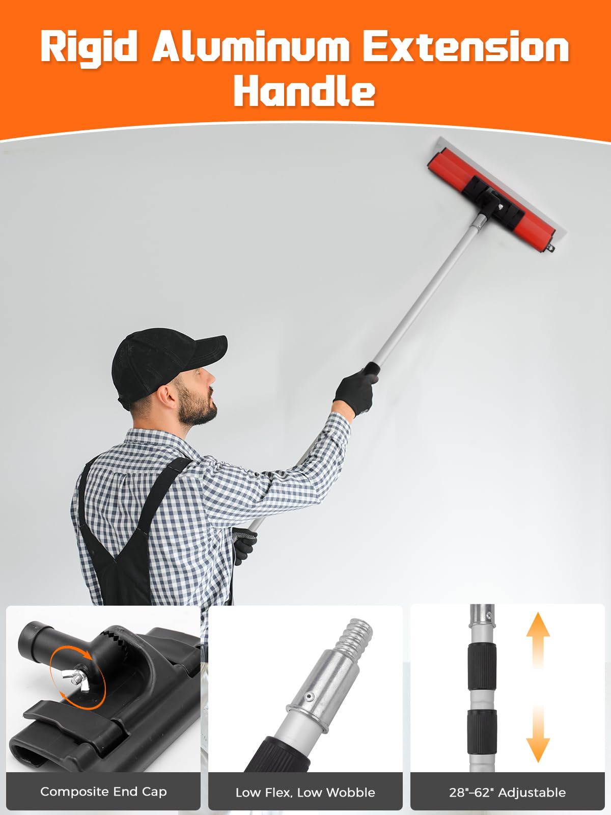 AZUNO Drywall Skimming Blade Set with Case| 10,16,24,32 Inch Stainless Steel Skimming Blades| 27"-60" Extension Handle, Compound Roller, Bucket Scoop & Putty Knife for Wall & Ceiling Finishing
