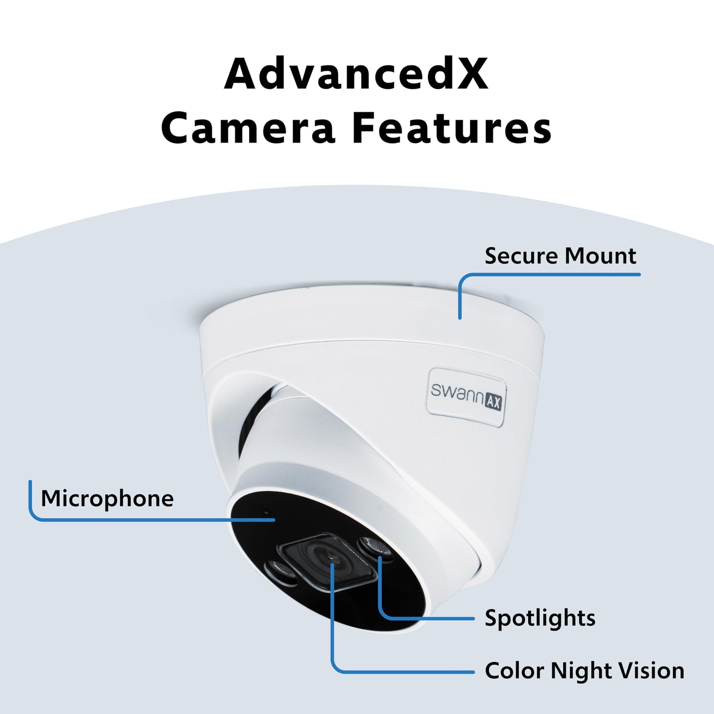 Swann AdvancedX 4K Wired NVR Security Camera System, 16 Channel with 8 Dome PoE Cameras, 2TB HDD Storage, Color Night Vision with Spotlight, Smart Video Analytics, Indoor Outdoor Business Surveillance