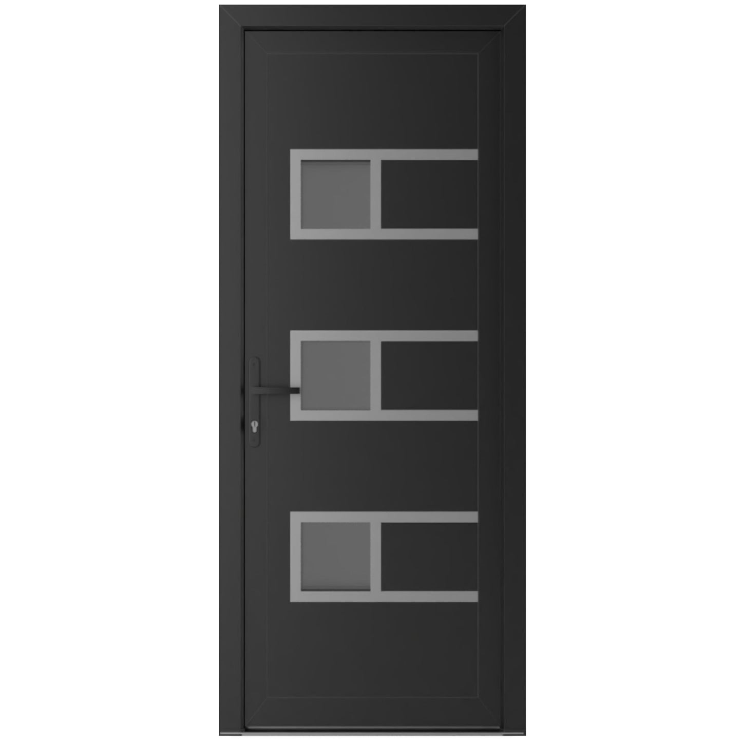 VDOMDOORS Front Exterior Prehung Metal-Plastic Door Frosted Glass | Manux 8933 Matte Black | Residential Doors Entrance Patio Garage W30 x H80 Right-Inswing