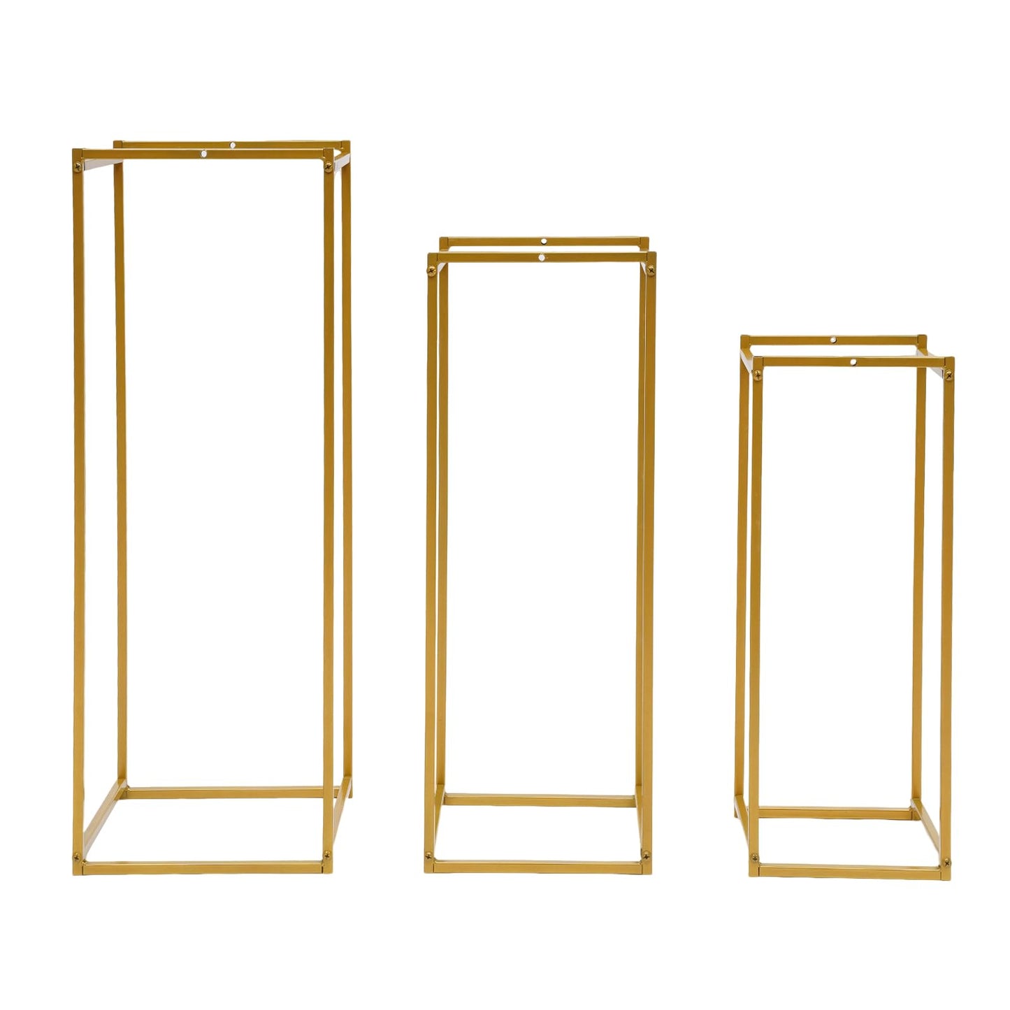 3Pcs Metal Flower Stands, Rectangular Tall Gold Wedding Flower Stand with 3 Different Sizes,Flower Vase Wedding Table Centerpieces Column with 17.64Lbs Load-Bearing,Geometric Floral Display Holder