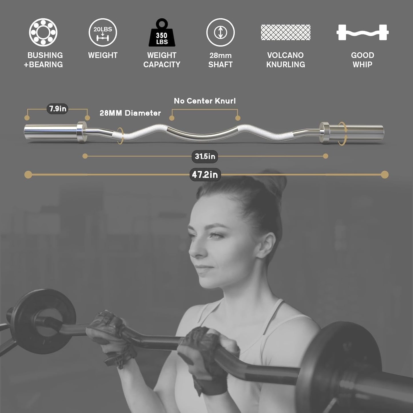 RitFit 2 Inch EZ Curl Bar with Weights, 350LBS Weight Capacity Olympic Curl Barbell for Bicep, Tricep and Weight Lifting Exercises