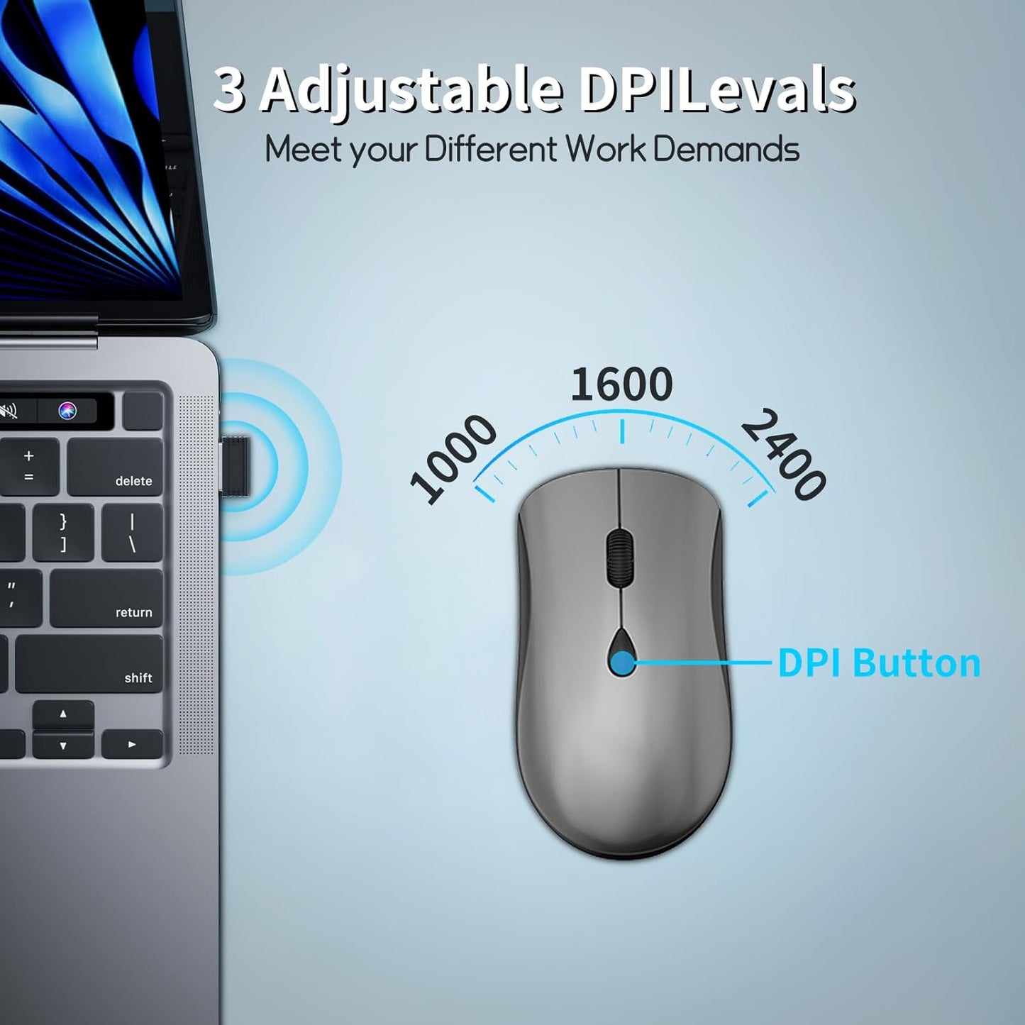 SHUNJINRUN 2400 2.4GHz Wireless Mouse for Chromebook, Laptop, PC, Macbook, Slim Portable Optical Computer Mouse