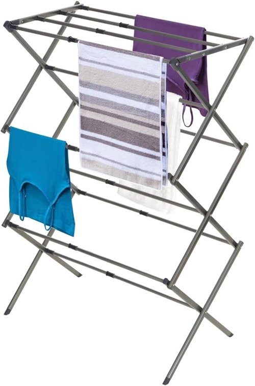 BLACK+DECKER 3-Tier Expandable Laundry Rack - Space-Saving, Heavy-Duty Metal Drying Rack (Silver)