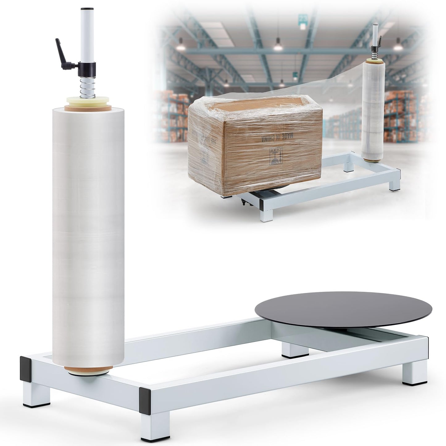 Threlaco Manual Stretch Film Wrapping Machine Heavy Duty Stretch Wrap Machine Dispenser Table Pallet Box Shrink for 12-20in Film Warehouse Factory Express Station Logistics Center Supermarket