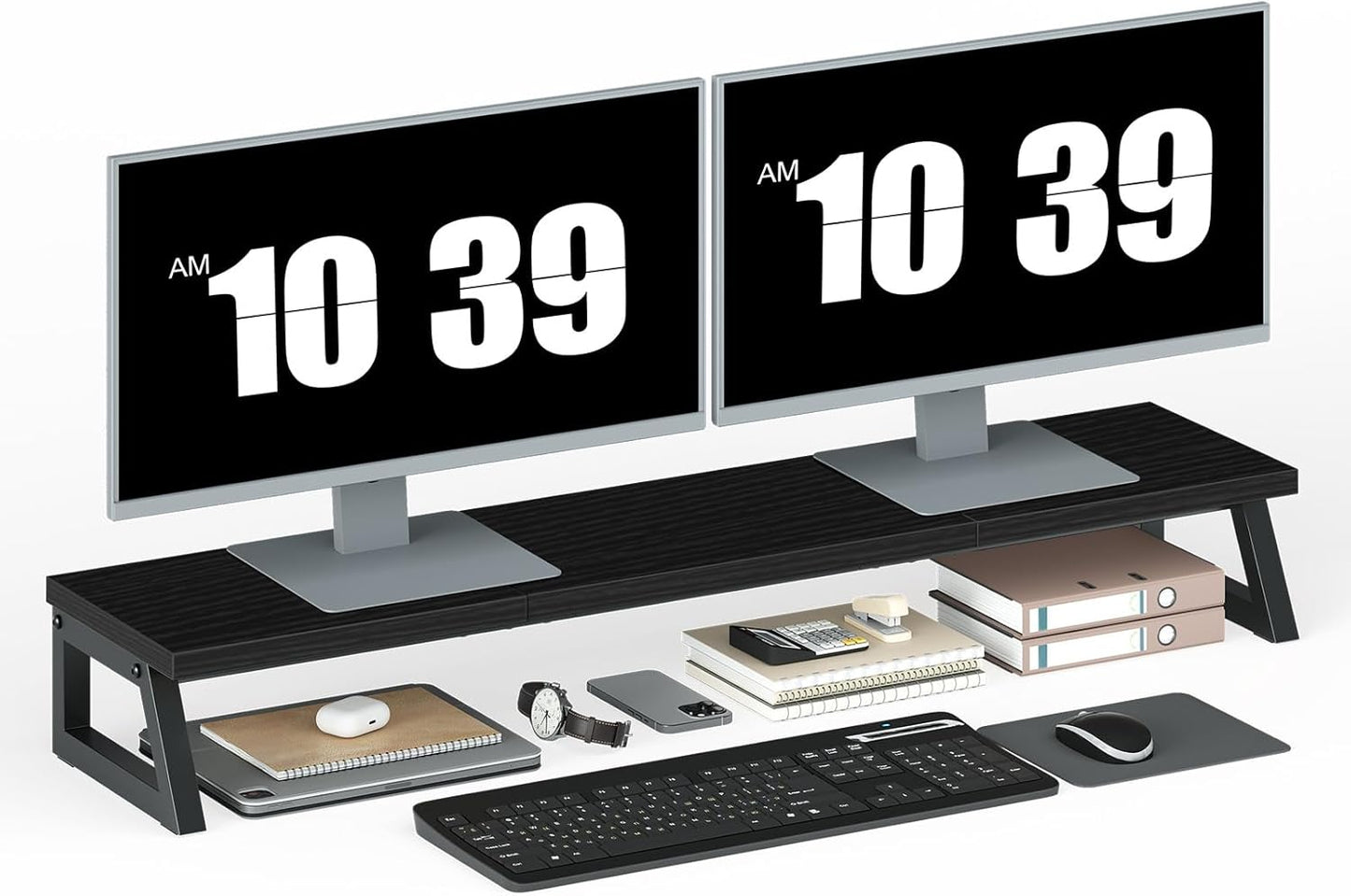 39 Inch 2 BB121CJ01 HOOBRO Dual Monitor Stand Riser, Large Computer Monitor Stand for Monitors, Computer Monitor Riser