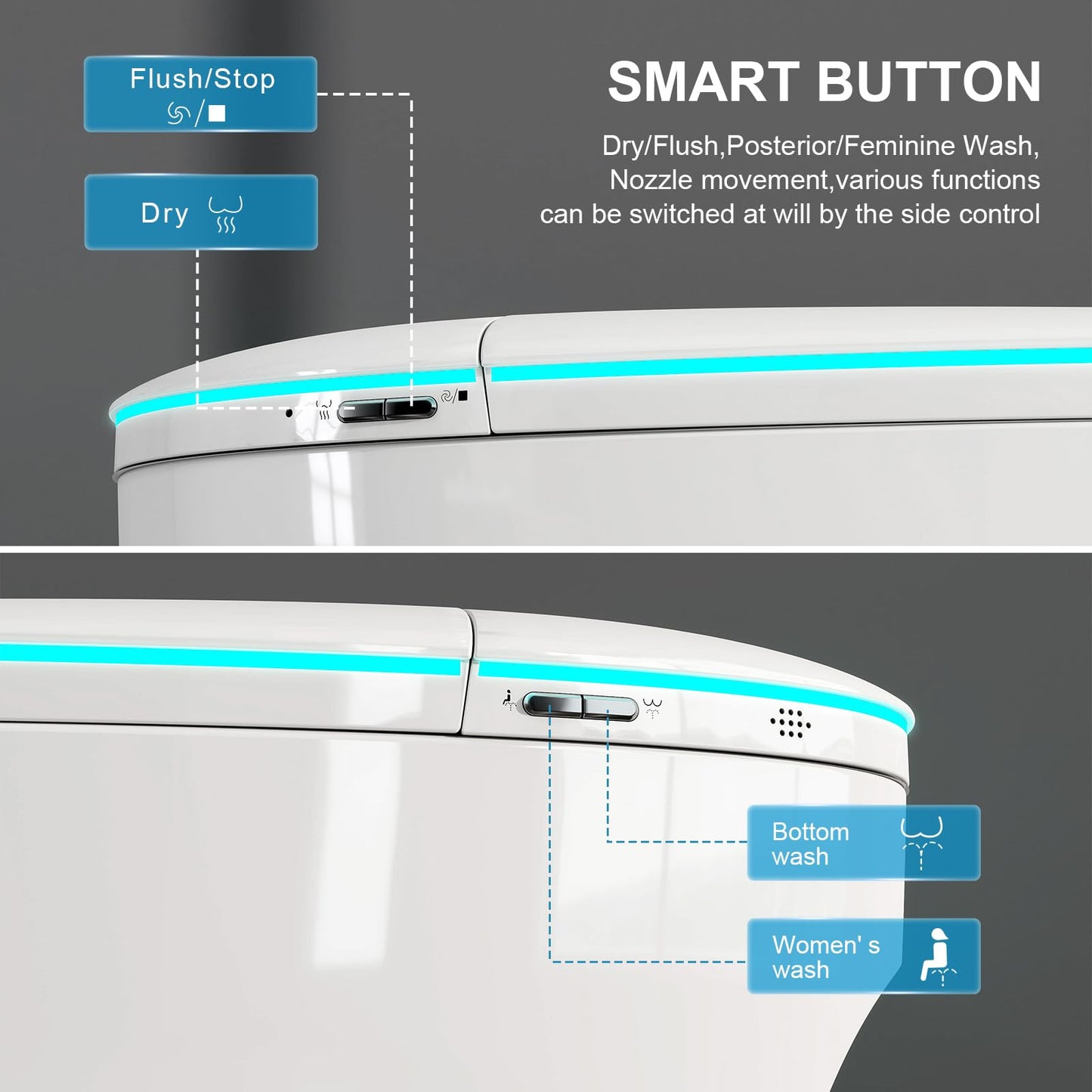 Smart Bidet Toilet with Foam Shield, Auto Open/Close Lid & Seat, Foot Sensor Flush, Tankless One Piece Elongated, Heated Seat, Instant Warm Water & Dryer