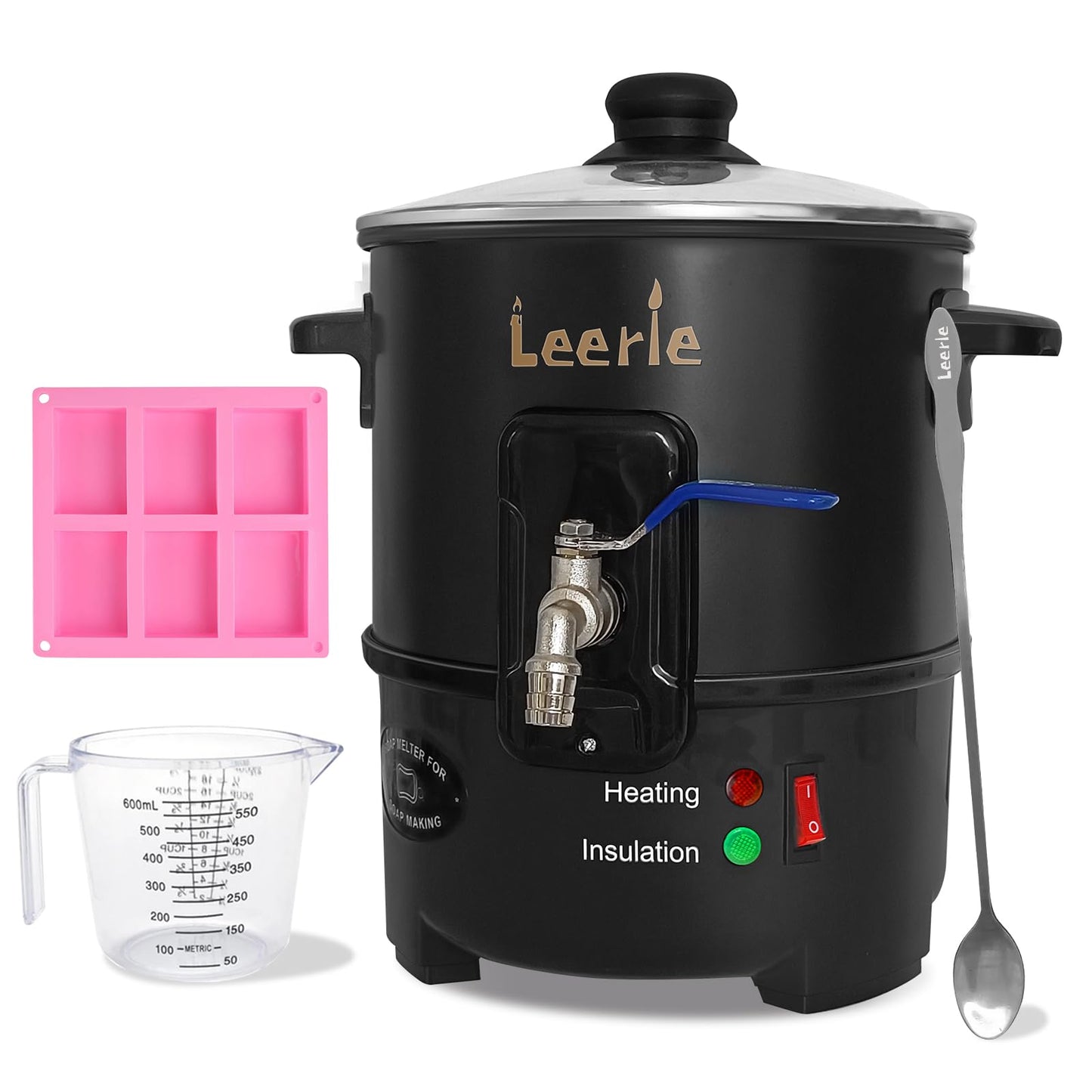 Leerie S4 Soap Base Melter, 8Lbs Soap Making Kits with Constant Temperature Control & Heating Core Brass Spout for DIY Soap Business Melt & Pour Soap Kits (Non-Stick Coating Inner Pot）