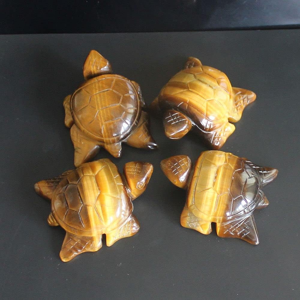 Skiennix Hand Carved Gemstone Crystal Sea Turtle Figurine - 2'' AAA Golden Tiger Eye Home Decor