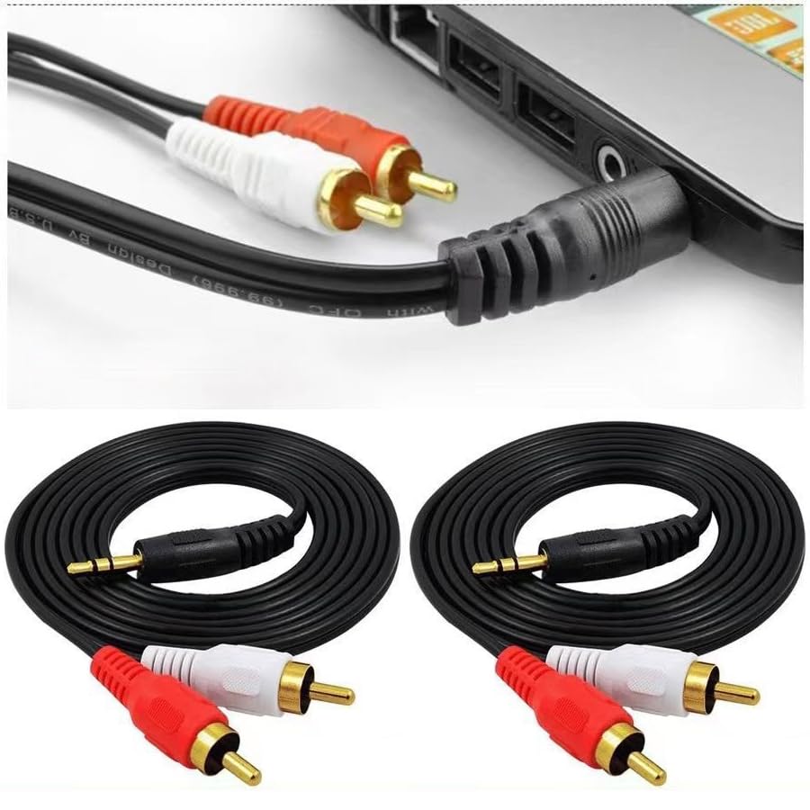 ThtRht 2 Pack 1/8'' 3.5mm 2 Mp3 1.5 Audio Cable TRS Male to RCA Male Stereo Sound Cord for Computer Phone Port