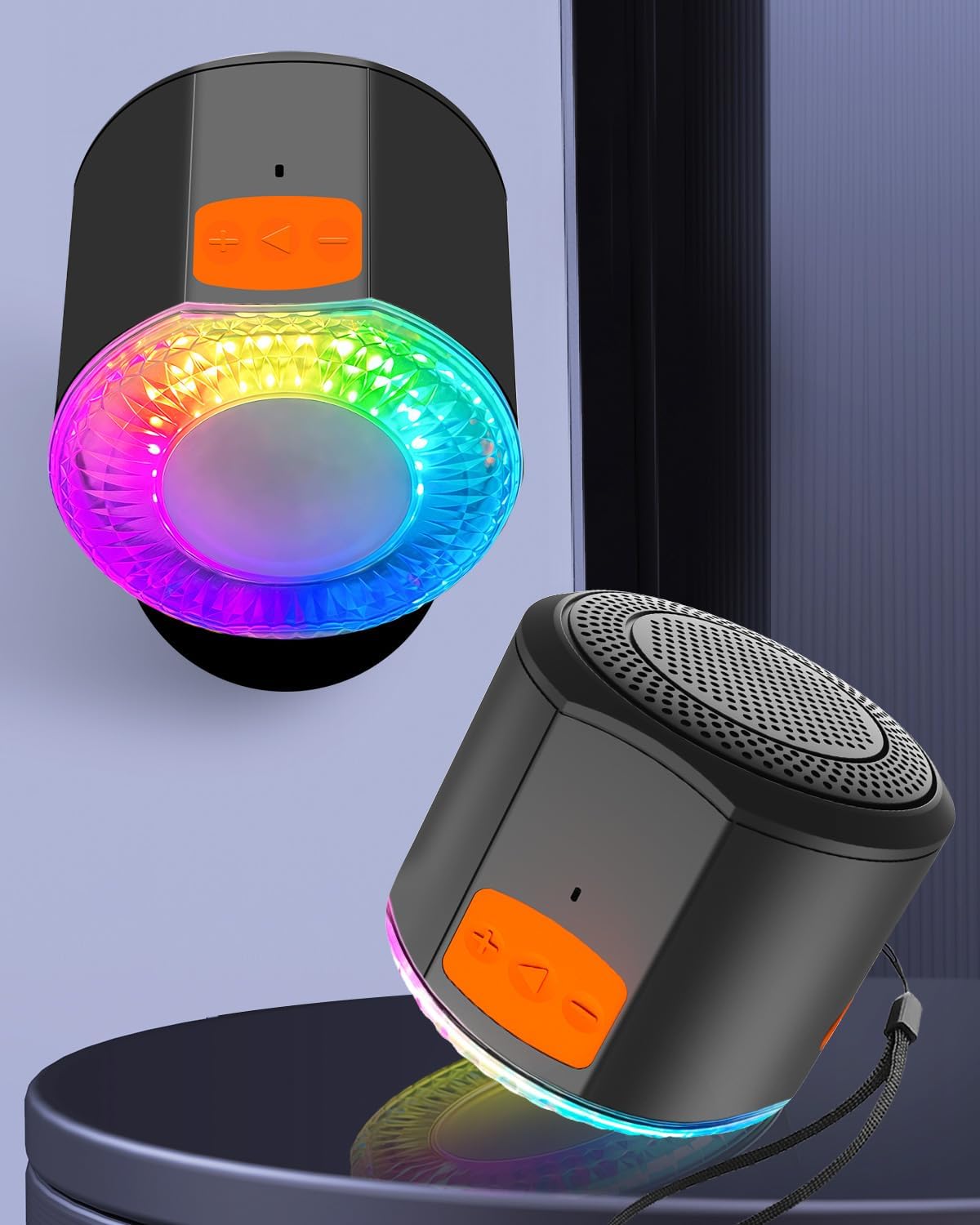 Amagle Small Portable Speakers Bluetooth Wireless with Lights, Magnetic Stick On Mini Bluetooth Speaker Lights, Little