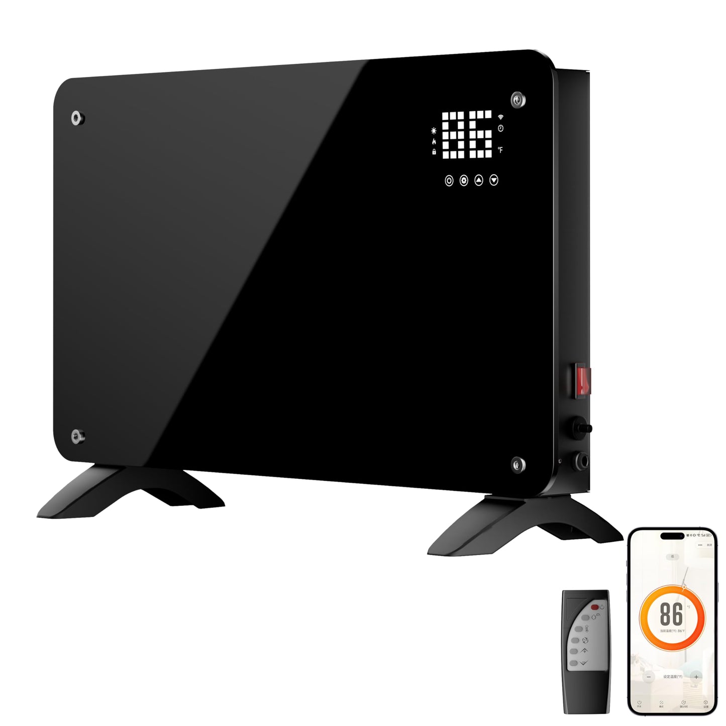 SUNDATE Convection Heater Wifi Control, Indoor Space Heater, 1500W Electric Heating with Remote Control, Digital Display, Fast Heating, 24H Timers for Living Room, Bedroom, Office