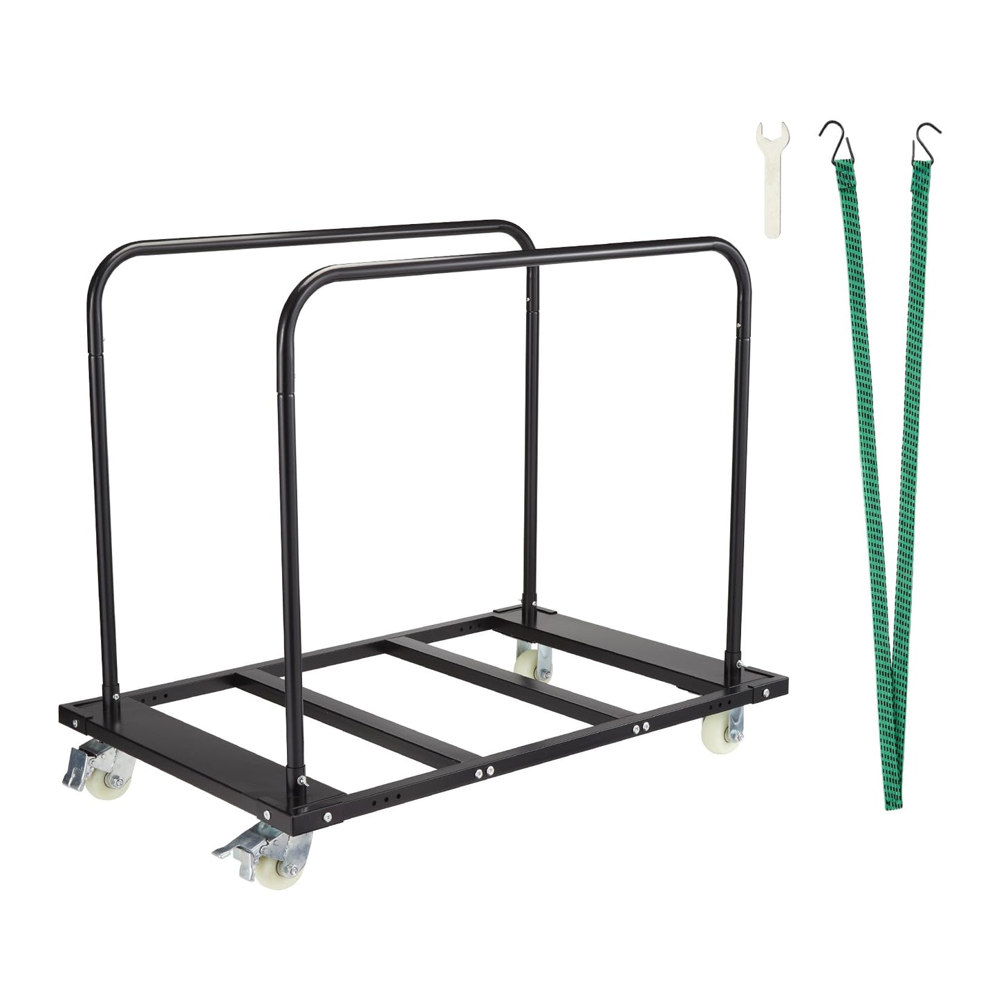 Folding Table Cart, 1500 LB Capacity, Heavy Duty Steel Table Dolly with Lockable Wheels & Dual Removable Handlebars, Portable for Events Hotels Banquets Schools, Black