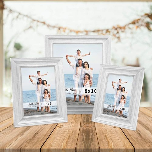 LaVie Home 5x7 Picture Frame - Rustic Distressed White Design with High Definition Glass for Wall & Table Display