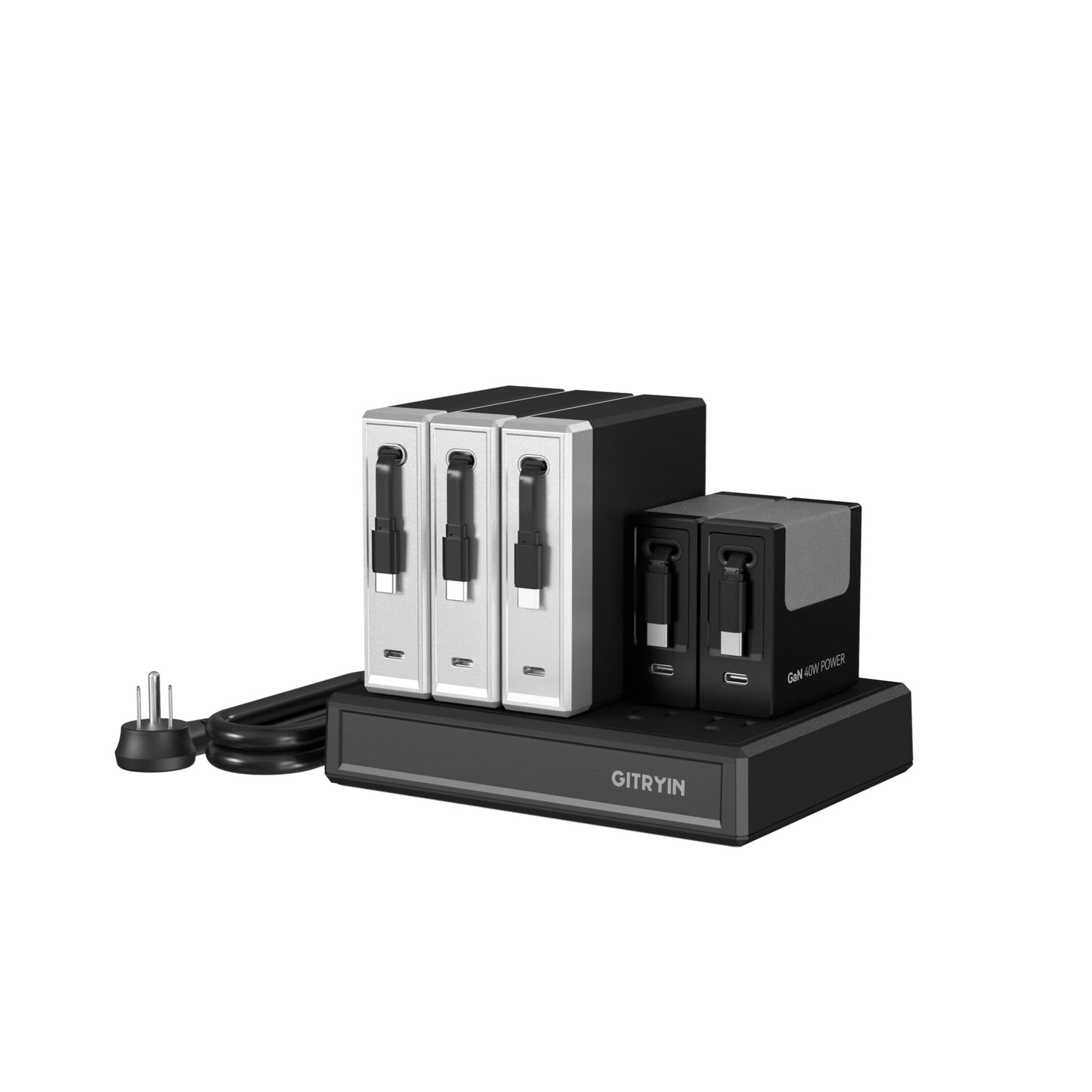 Gitryin Modular Laptop Charging Station, 3 * 140W, 2 * 40W Retractable USB C Chargers, 10 Type C Ports with Cooling Power Strip, 500W Charging Hub