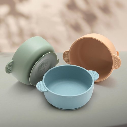 Eascrozn Baby Bowls - Soft Silicone Suction Bowls for Baby Led Weaning | 3 Pack, BPA Free, Multicolor