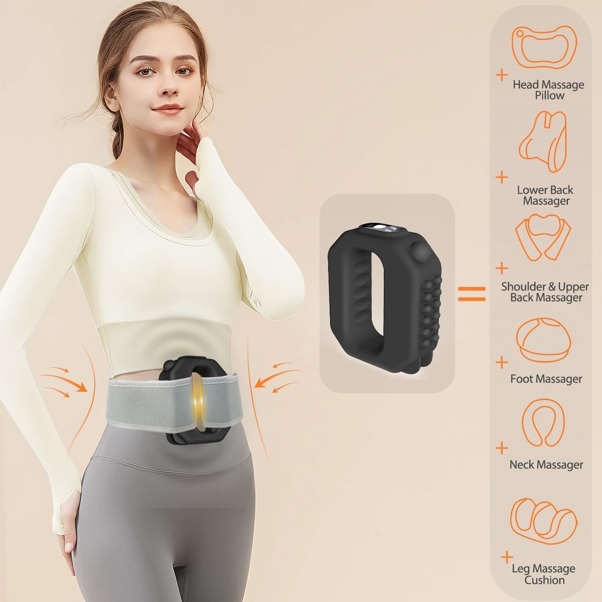 AddWin R10 Fascia Ring Massager, Multifunctional Full-Body Massage Gun, Hands-Free Electric Massager, Ergonomic Design with Waist Belt, Adjustable Massage Modes, 3 Modes & 6 Intensities
