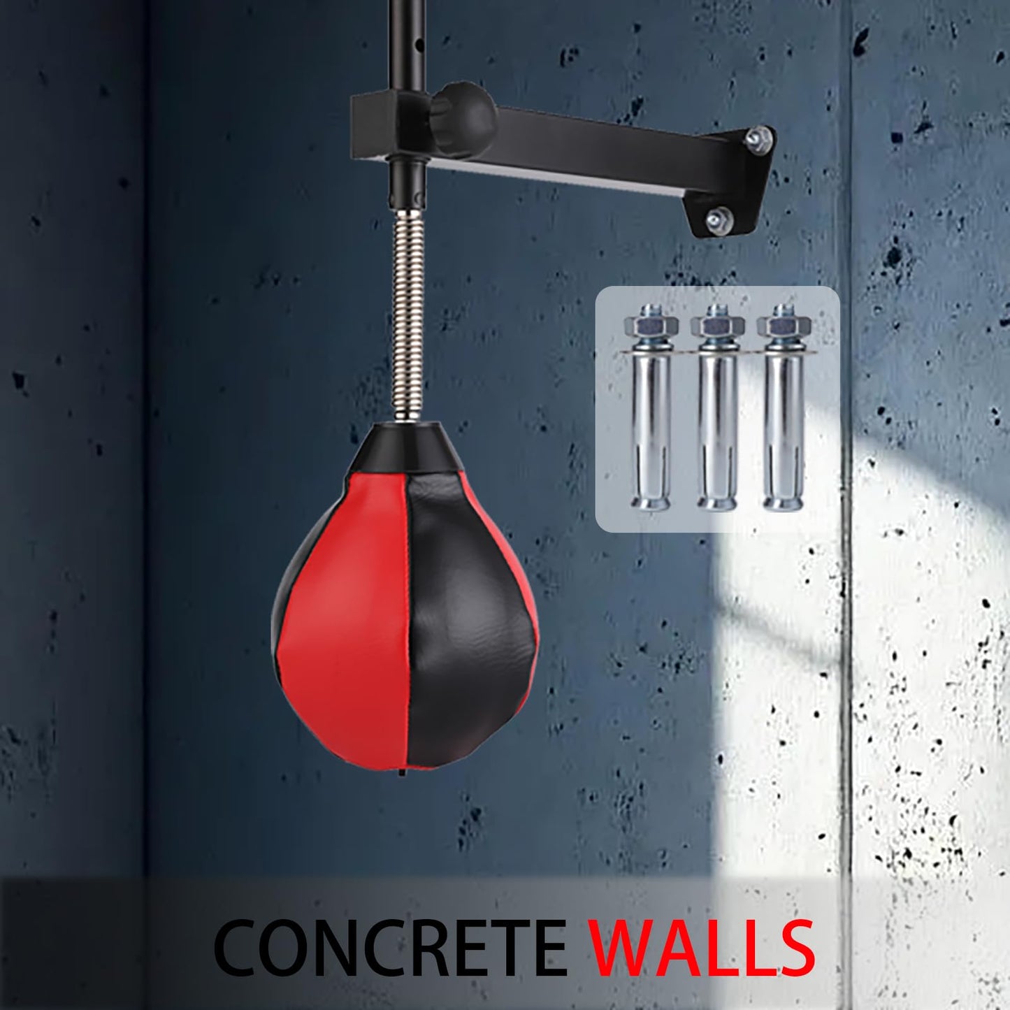 Speed Bags for Boxing, Punching Bag with Reinforced Spring Wall-Mounted Strong Durable Punching Bag with Stand, Height Adjustable, for Kids & Adults (Black/Red)