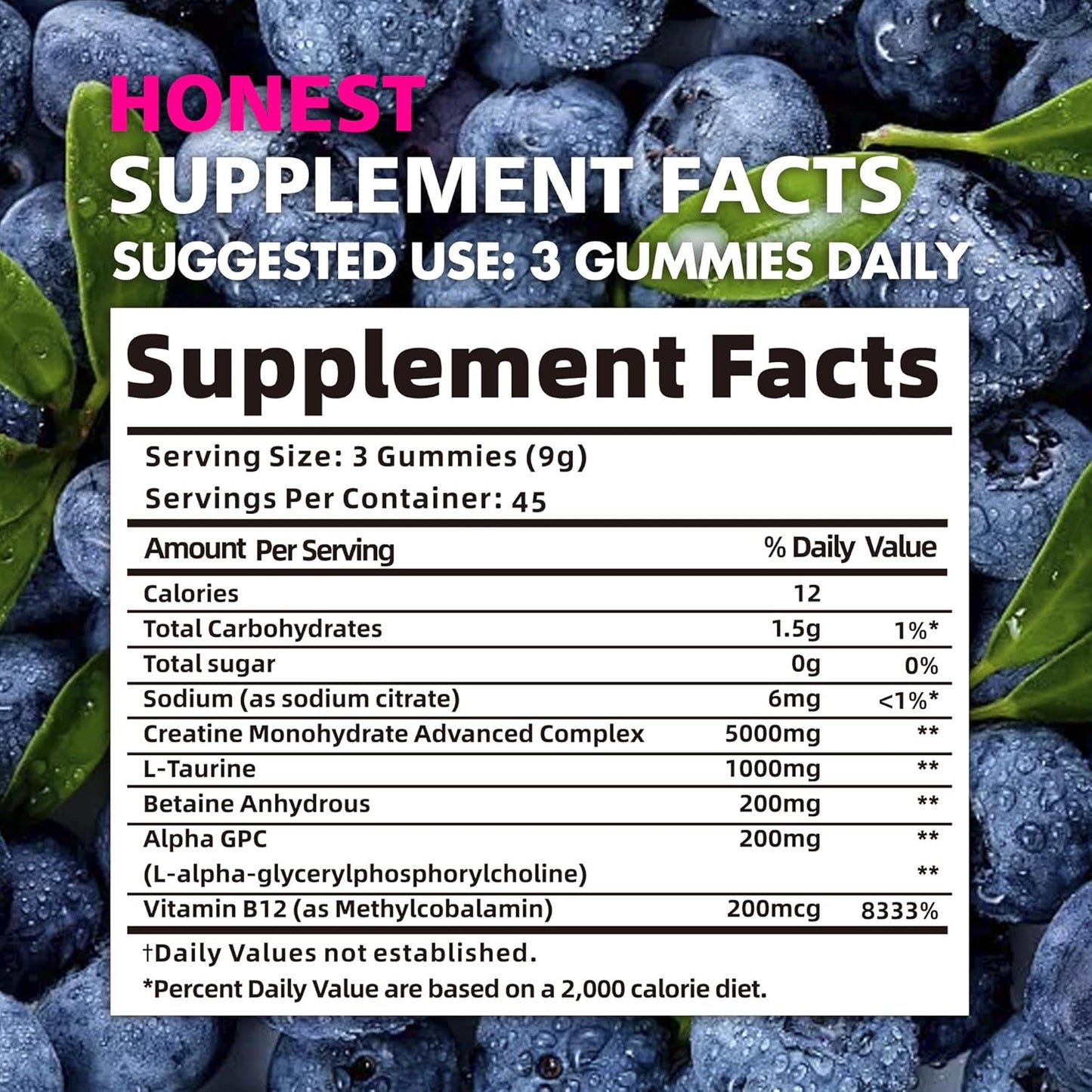 Creatine Monohydrate Gummies for Men & Women - 5g of Creatine Monohydrate per Serving - Sugar Free,Vegan, Strawberry Flavor, 135 Count (45 Servings).