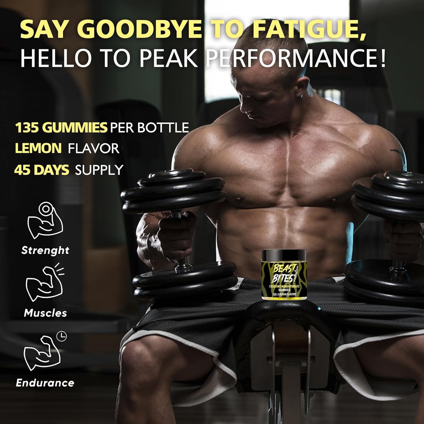Creatine Monohydrate Gummies 5000mg (135 Count)-Lemon Flavor.