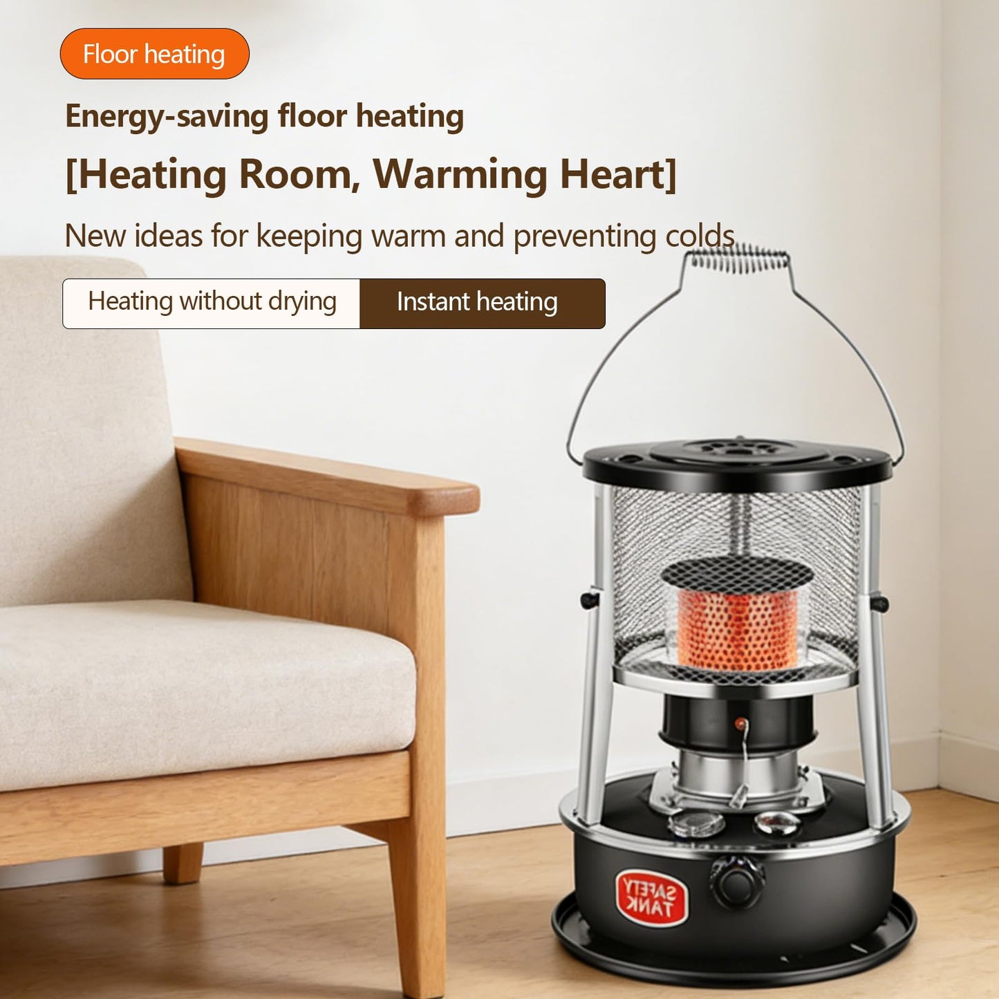 MOTOULAX Portable Kerosene Heater, Adjustable Height 5.2L Tank 20-25 Hours Heat 2.6KW Output for Garage Camping Emergency, with Safety Net and Accessories (Black)