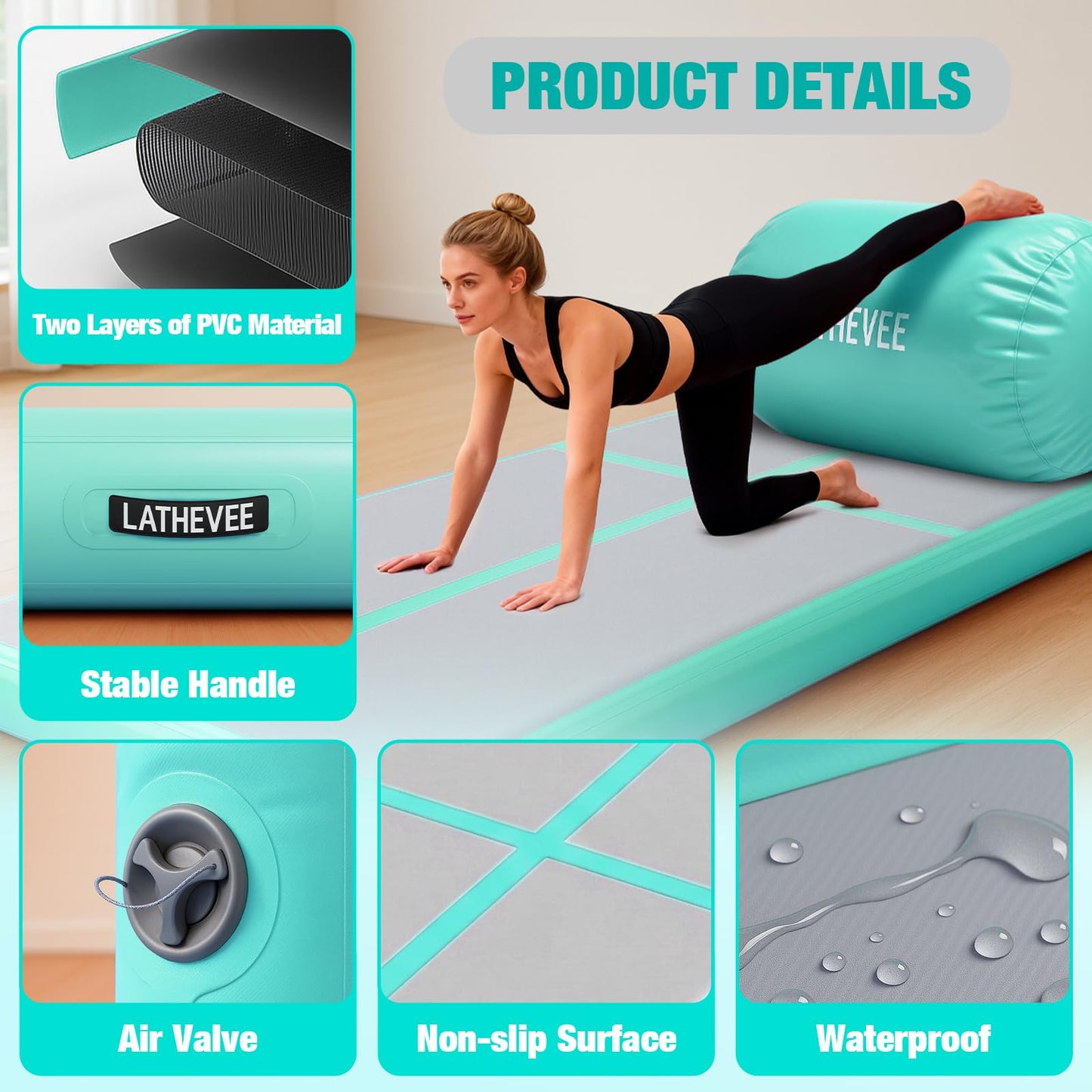 Inflatable Gymnastics Mat 10ft/13ft/ Air Training Mats+Gymnastics Barrel,4/6 inThickness Tumble Track Mat Inflatable Floor Mats with Air Pump for Tumble Gym Training Cheerleading Yoga Home Outdoor