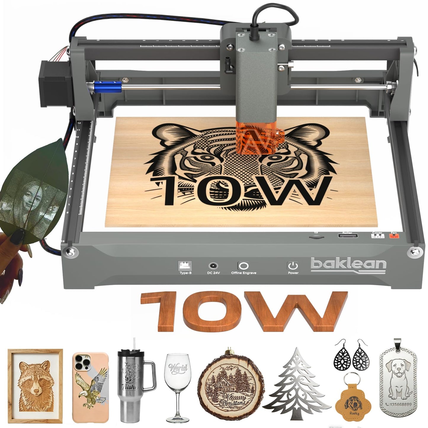 Laser Engraving Machine 10W 10000mW L2 Pre-Assembled Desktop Laser Engraver Cutter ±0.01mm High-Precision Wireless APP Supported for DIY Metal Wood Acrylic Leather Glass Fiber(Class 1) (10W)