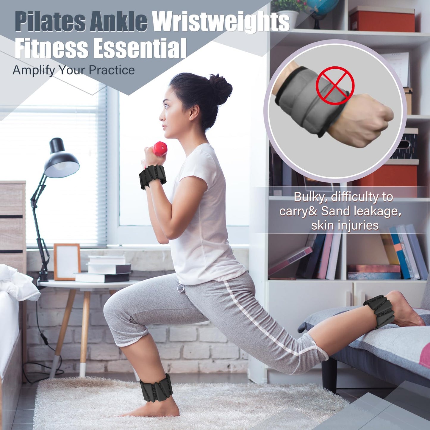 Vinsot Wrist Ankle Weights Set of 2, 4 Lbs, Adjustable Silicone Workout Weights for Women and Men, Wearable Leg Arm Weighted Bracelet for Home Workout Gym Yoga Pilates Swimming Cardio(Black)
