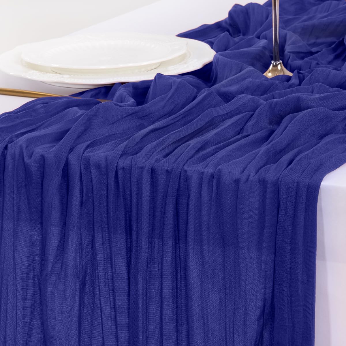 Socomi Cheesecloth Table Runner - 120 Inch Royal Blue Boho Rustic Decor for Weddings & Events