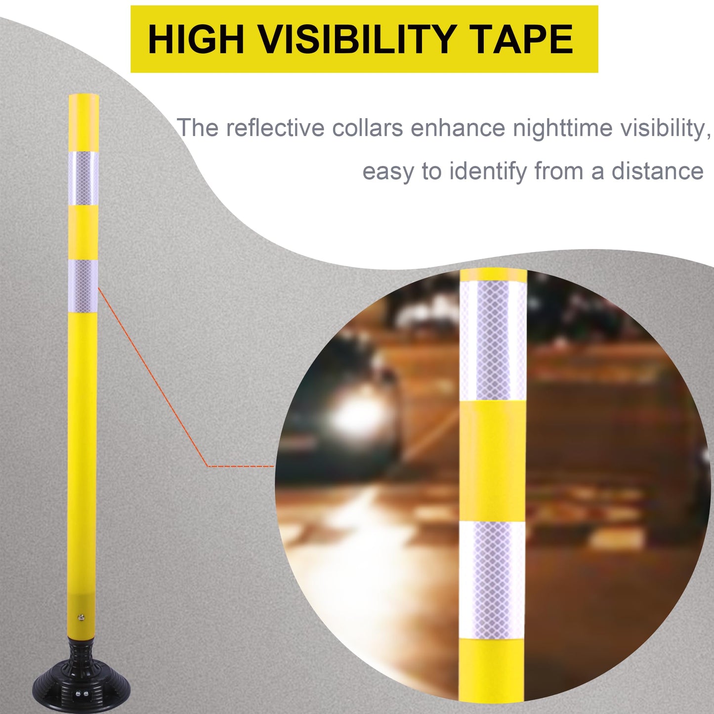 OrangeStar 8 Pack Delineator Post 48" Yellow Traffic Delineator Cones with Fixable Base for Road Safety, Parking Lots