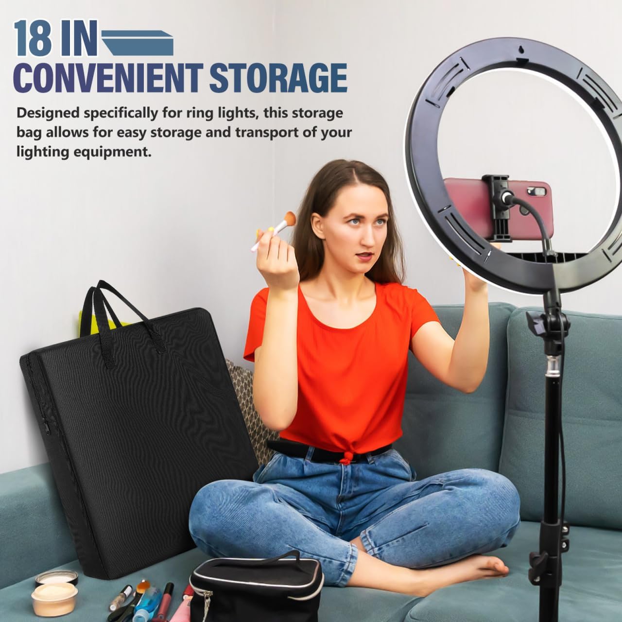 ELAYARD 18.1-Inch Portable Ring Light Storage Bag Zipper Carrying Case Protective Soft Interior for Photography Video