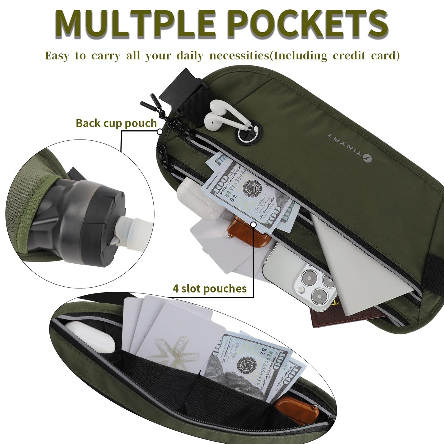 Slim Running Belt for Women Men Runners Fanny Packs With Phone Holder Hidden Pockets Exercise Waist Bag for Marathon Workout