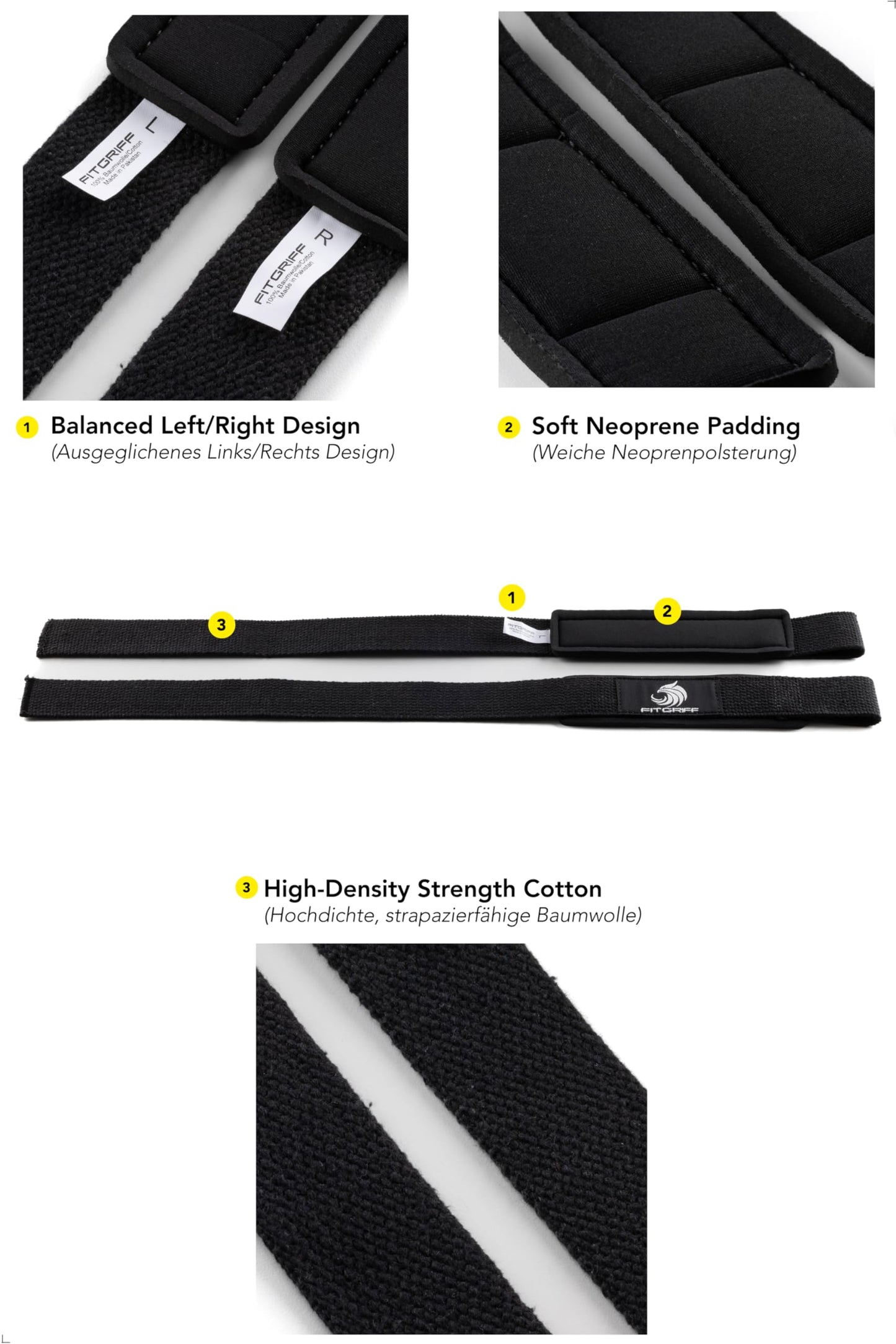 Fitgriff® Lifting Straps & Wrist Wraps (Bundle) Superior Support for Weightlifting & Gym Workouts - for Men and Women (Black Original)