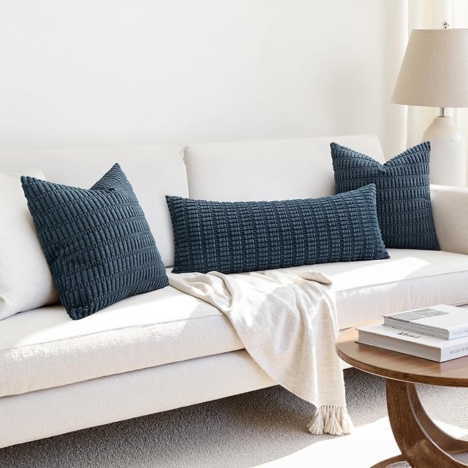 MIULEE Pack of 1 Blue Long Body Lumbar Decorative Throw Pillow Cover 14x36 Inch for Bed Couch Sofa Living Room Soft Boho Pillow Cover Modern Farmhouse Home Decor