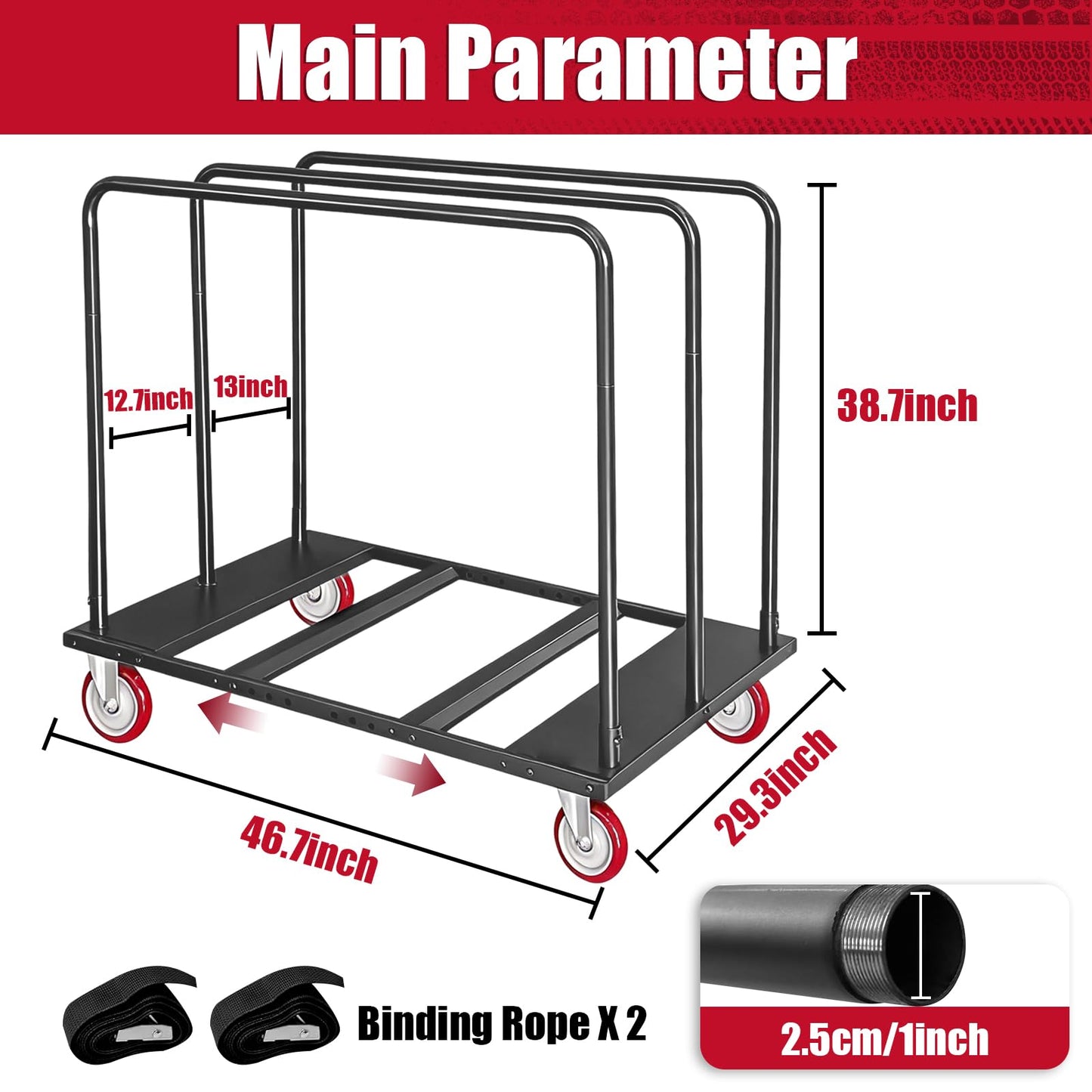 A AIKOOL Folding Table Cart, 1800 LBS Heavy Duty Drywall Dolly with 5" PU Swivel Locking Wheels, 46"x29"x39" Multi-Purpose Cart for 60" Round Tables, Sheetrock, Lumber, Hotel, Party, Warehouse, Garage