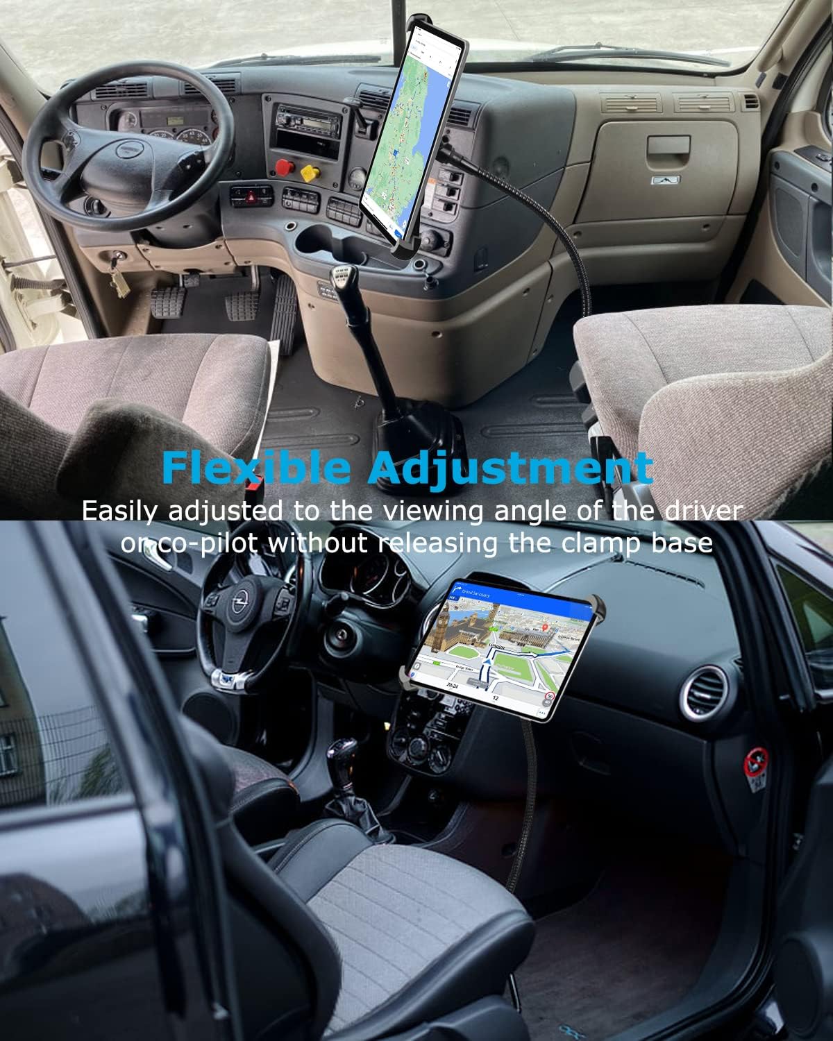 woleyi 1/4'' (9.5-14.5) Car Seat Rail Tablet Mount for Truck, Aluminum Gooseneck Car Floor Bolt Tablet Holder Camera