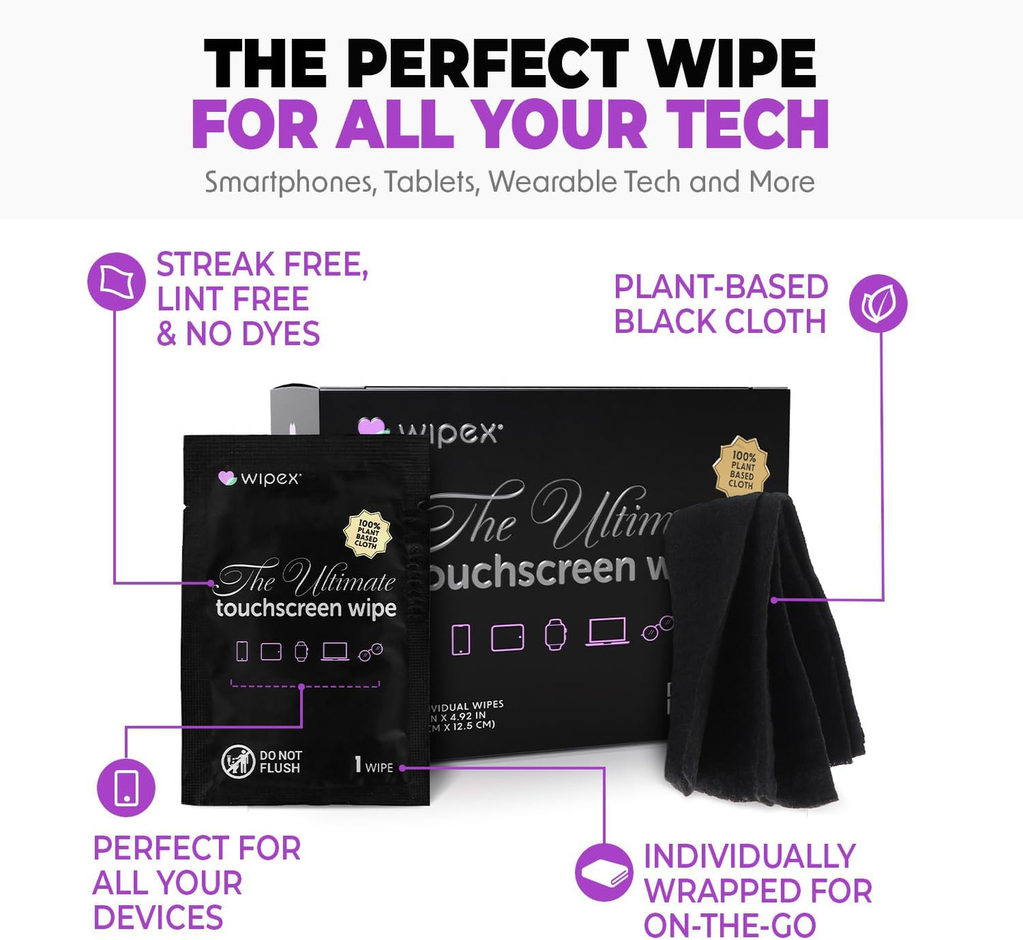 24 (3 Pack) Wipex Touch Screen Wipes for Electronics - Electronic Wipes & Car Screen Cleaner - Individually Wrapped