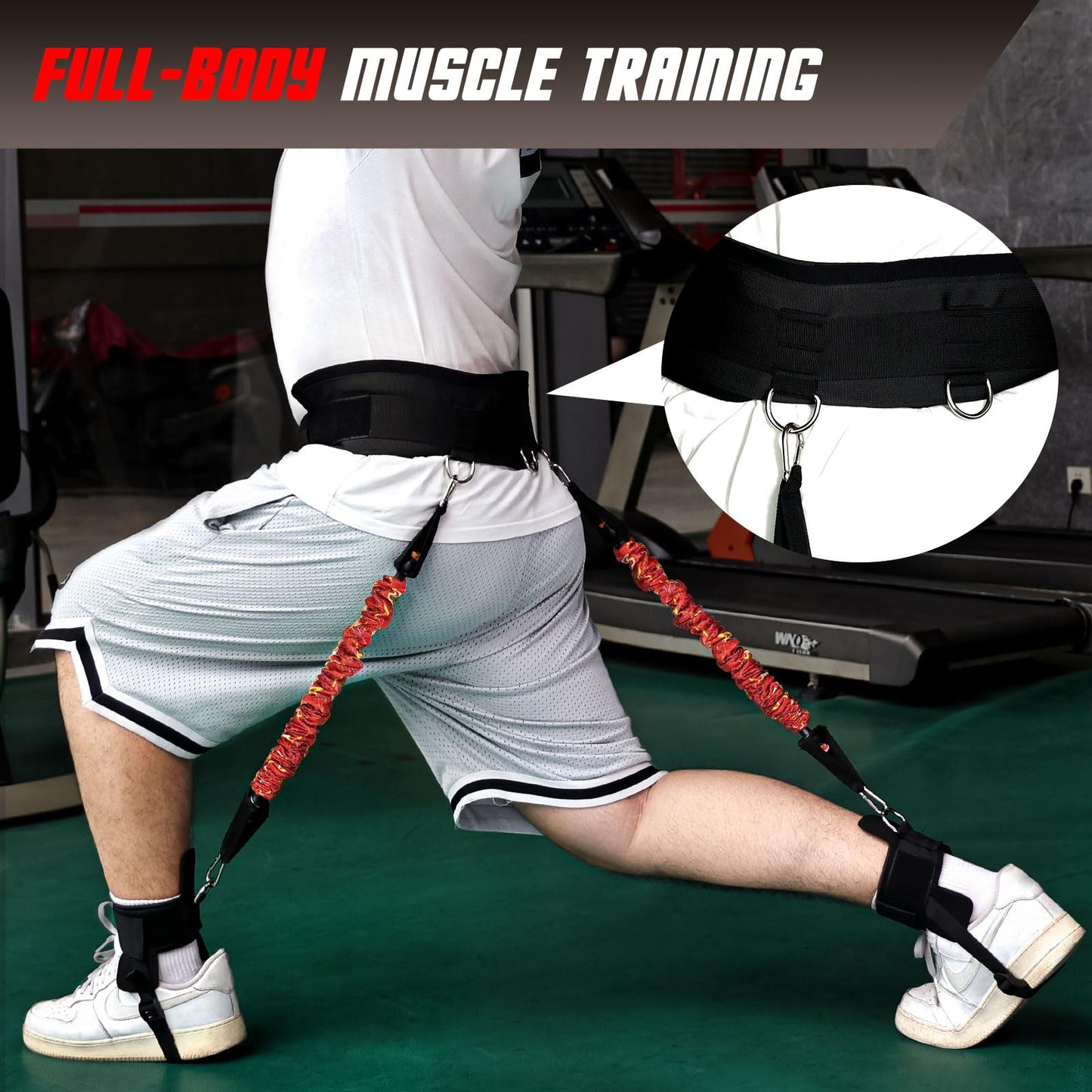 Vertical Jump Trainer with Adjustable Ankle Strap & Belt Horizontal Workout Equipment Leg Resistance Bands for Basketball Football Volleyball Training Equipment
