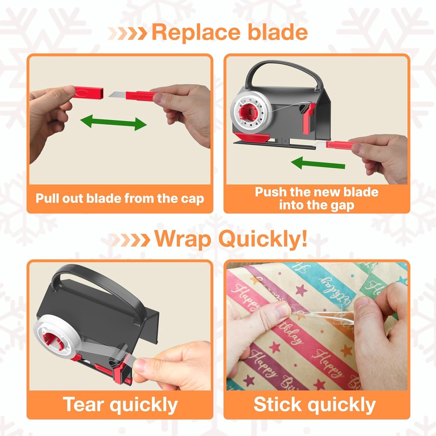 Wraprocut Wrapping Paper Cutter & Tape Dispenser - 2-Pack with 4 Tapes for Easy Holiday Gift Wrapping