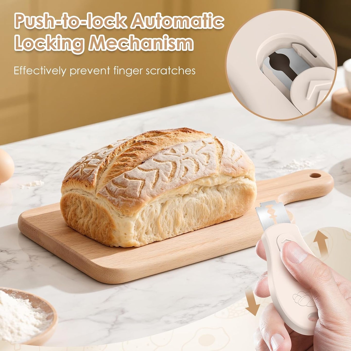 Skiennix Bread Lame - Sourdough Scoring Tool with Extractable Magnetic Design | Includes 5 Razor Blades - Beige