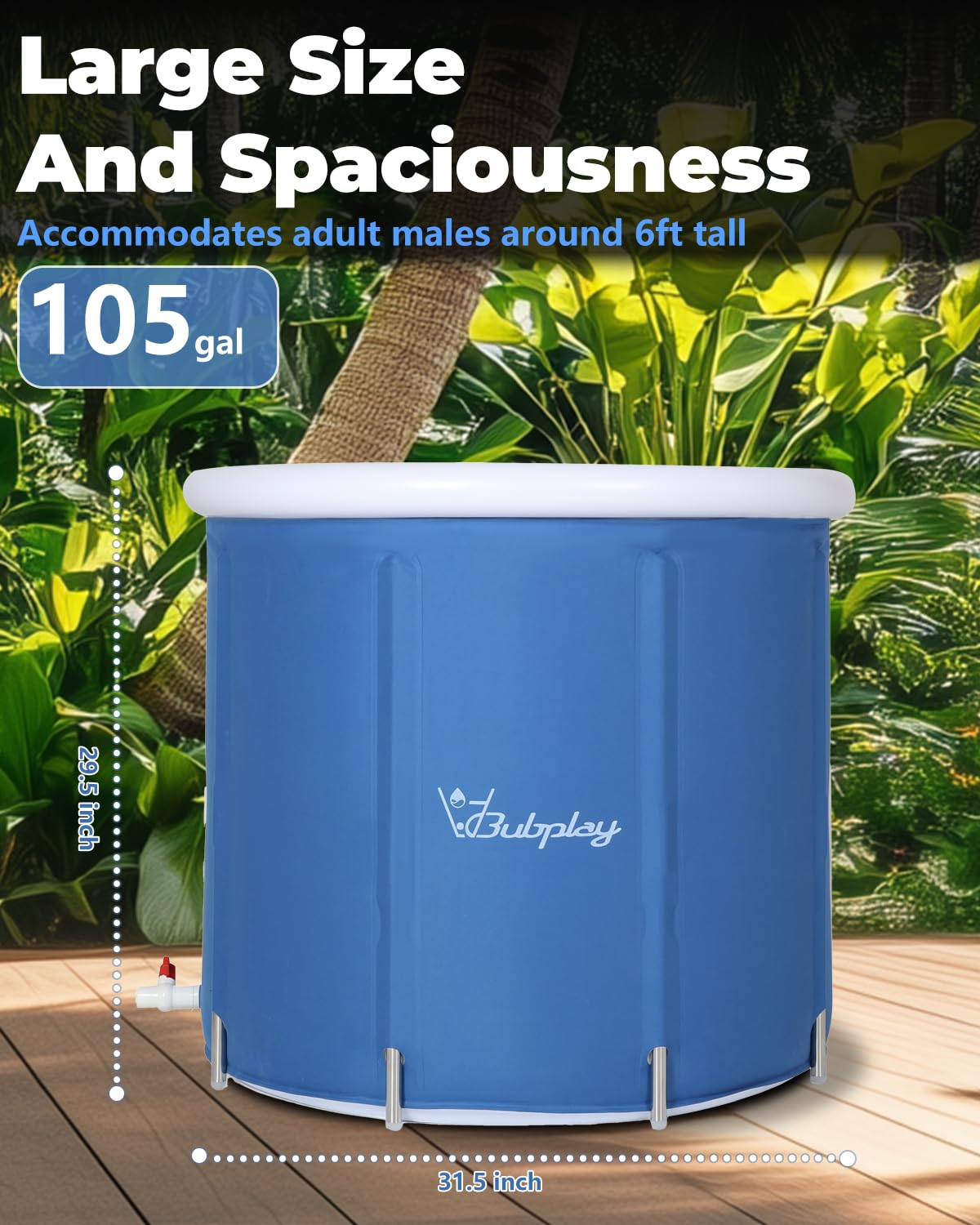 XL Ice Bath Tub for Athletes & Adults - 105 Gallons Ice Tub, Cold Plunge Tub with Cover, Ice Plunge Tub for Recovery & Cold Water Therapy, Inflatable Ice Bath Barrel for Indoor Outdoor - Blue