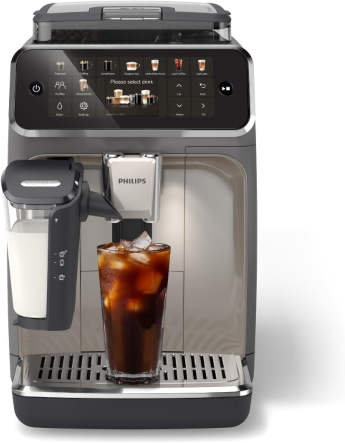 Philips 5500 Series Espresso Machine - Fully Automatic with LatteGo Milk System, 20 Pre-Sets, Black Chrome
