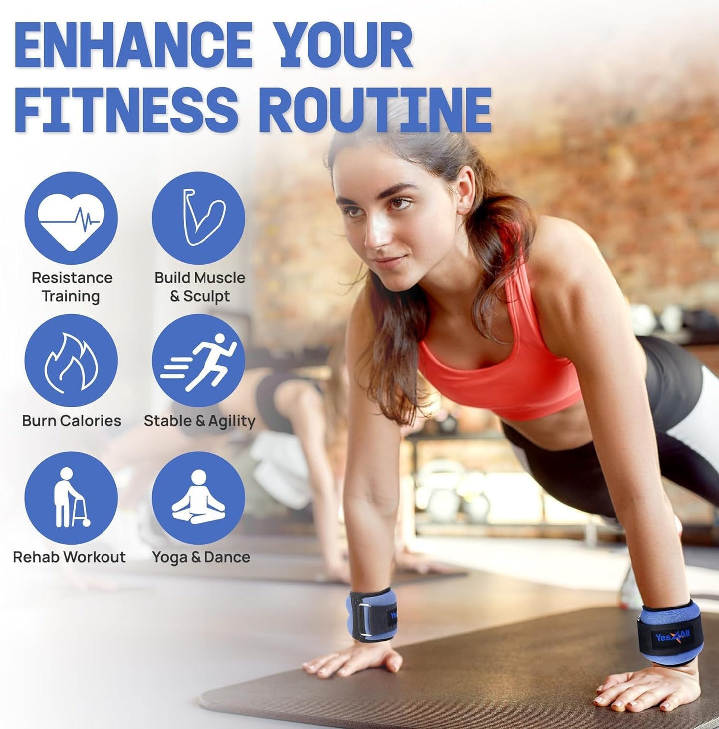 Yes4All Wrist & Ankle Weights Pair 1lb -10lbs for Women, Men Adjustable Strap - Walking, Jogging, Pilates, Gym Fitness Workout (2 lbs x2, Blue)