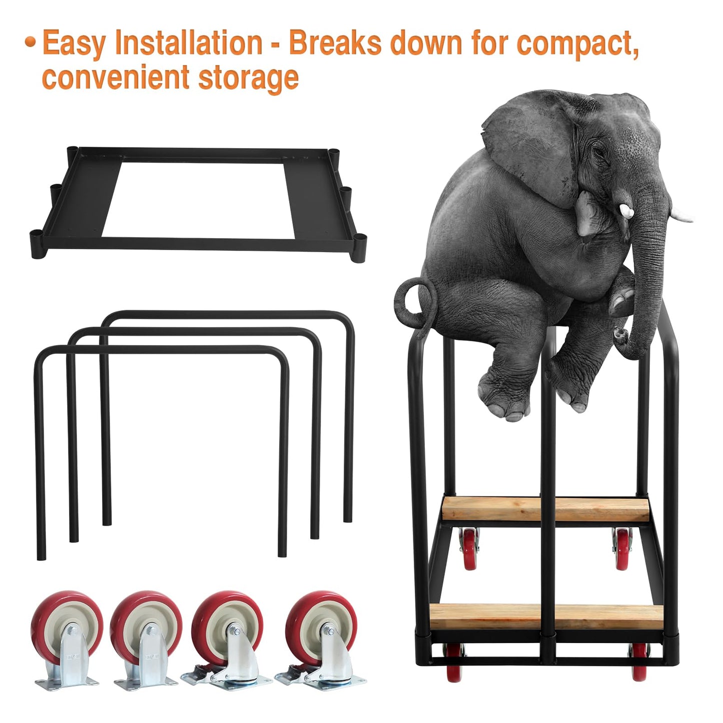 2IN1 Steel Panel Truck Cart, Lumber Cart Drywall Dollies Cart，1500LBS Heavy Duty Flatbed Cart Dollies with 5" Swivel Brake Wheels, Plate Platform Truck with 3 Side Handrails