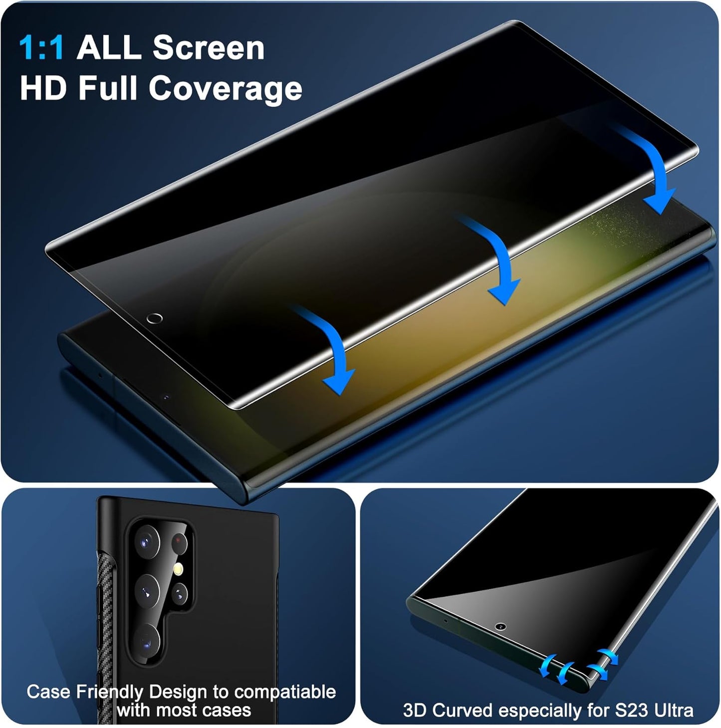 Arshek [2+2 Pack] S23 9H 3D S23 5G Galaxy Ultra Privacy Screen Protector, Tempered Glass, Ultrasonic Fingerprint